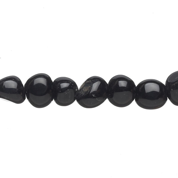 Bead, black agate (dyed), small to medium pebble, Mohs hardness 6-1/2 to 7. Sold per 15-inch strand. image number 0