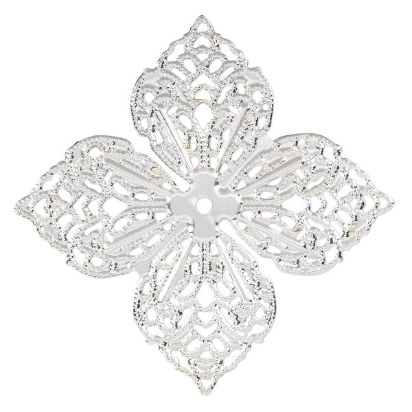 Component, silver-finished steel, 58.5mm filigree clover. Sold per pkg of 10. image number 0