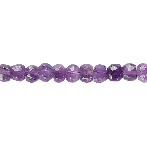 Bead, amethyst (natural), medium to dark, 5x3mm-7x5mm hand-cut faceted rondelle with 0.4-1.4mm hole, C grade, Mohs hardness 7. Sold per 8-inch strand. image number 0