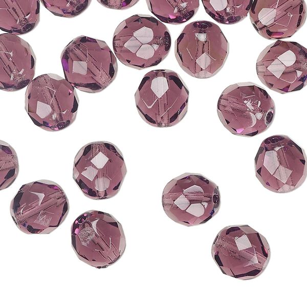 Bead 1pkg50 Czech fire-polished glass, translucent amethyst purple, 8mm faceted round. image number 0