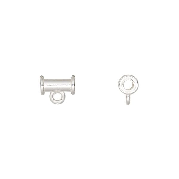 Bead, sterling silver, 8x5mm smooth tube with closed loop. Sold per pkg of 4. image number 0