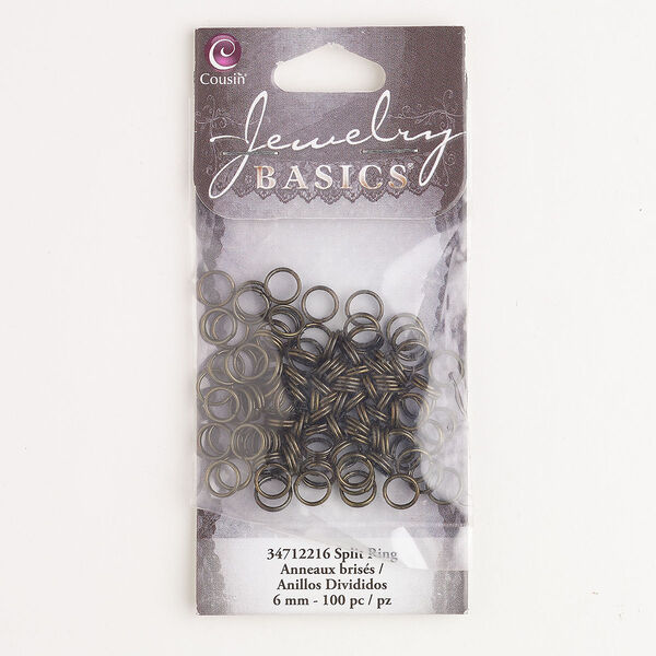 Split ring, steel, pkg/100, antique gold finish, 6mm round. image number 0