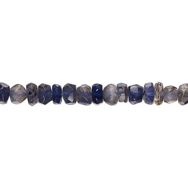 Bead, iolite (dyed), medium to dark, 4x2mm-6x4mm hand-cut faceted rondelle, C grade, Mohs hardness 7 to 7-1/2. Sold per 13-inch strand, approximately 100 beads. image number 0