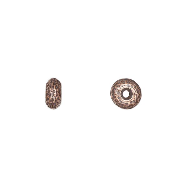 Bead, TierraCast®, "Hammertone" collection, antique copper-plated pewter (tin-based alloy), 7x4mm hammered rondelle. Sold per pkg of 20. image number 0
