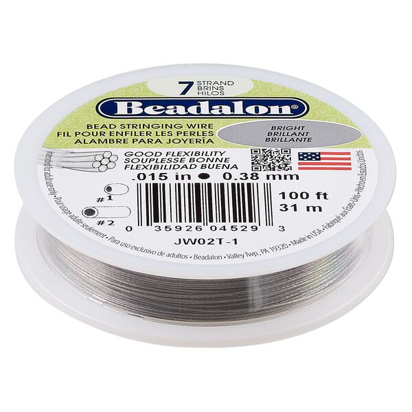 Wire, Beadalon®, nylon and stainless steel, bright, 7 strand, 0.015-inch diameter. Sold per 100-foot spool. image number 0