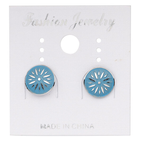 Earstud, stainless steel, blue patina, 10mm round with starburst design. Sold per pair. image number 0