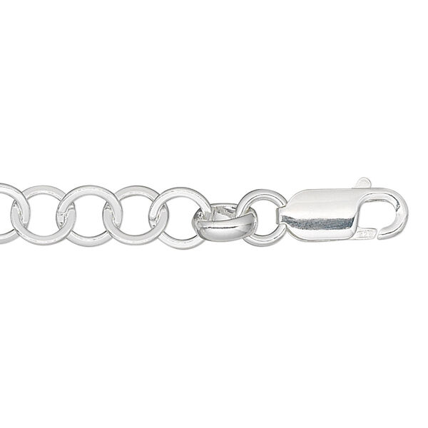 Chain, sterling silver, 6.5mm flat round cable, 7 inches with lobster claw clasp. Sold individually. image number 0