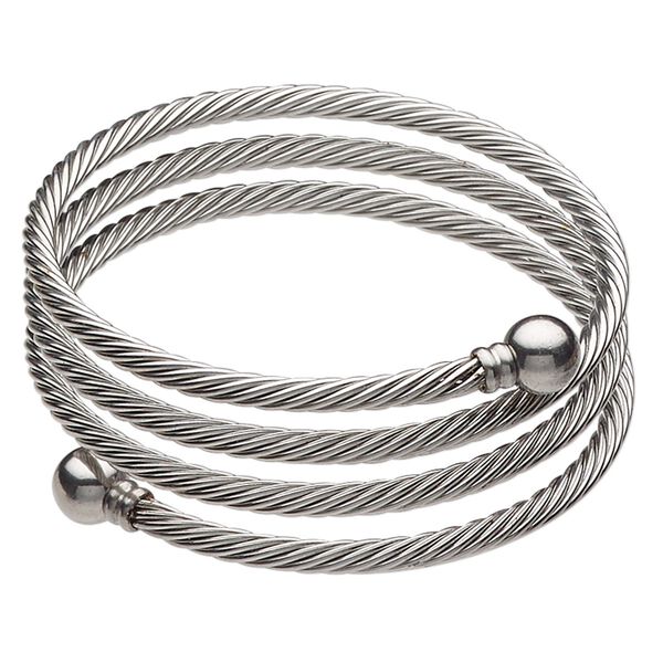 Bracelet, bangle, stainless steel, 3.5mm triple twisted cable, 6-1/2 inches with 8mm twist-off ball ends. Sold individually. image number 0