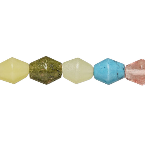 Bead, multi-gemstone (natural/dyed/manmade), mixed colors, 10x8mm double cone, Mohs hardness 3-7. Sold per 15-inch strand, approximately 40 beads. image number 0