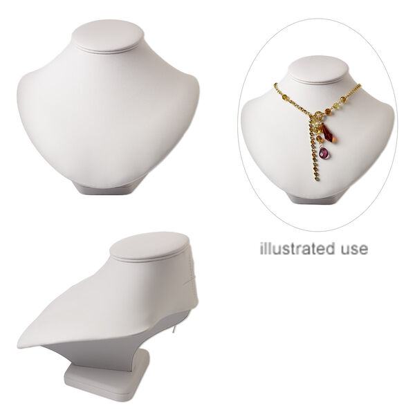 Display, necklace, leatherette, white, 7 x 9 x 8 inches. Sold individually. image number 0