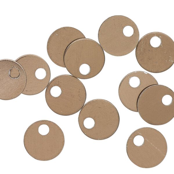 Drop, anodized aluminum, brown, 9mm double-sided flat round blank with 2mm hole, 20 gauge. Sold per pkg of 20. image number 0