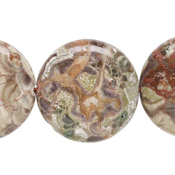 Rainbow rhyolite 1pkg1, flat round bead natural 8 inch 25mm image number 0