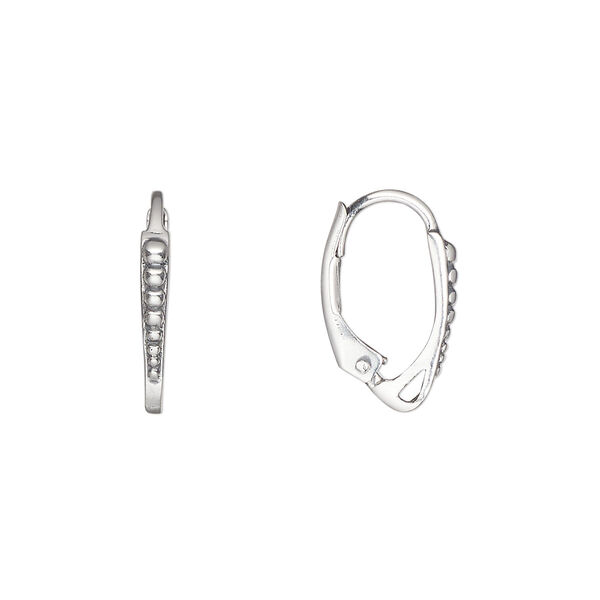 Ear wire leverback 1pkg2 sterling silver, 16.5mm / beaded design / closed loop, 18 gauge antiqued 1 pair image number 0