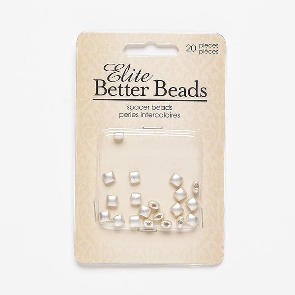 Bead, silver-finished "pewter" (zinc-based alloy), 6x5mm matte puffed rectangle. Sold per pkg of 20. image number 0