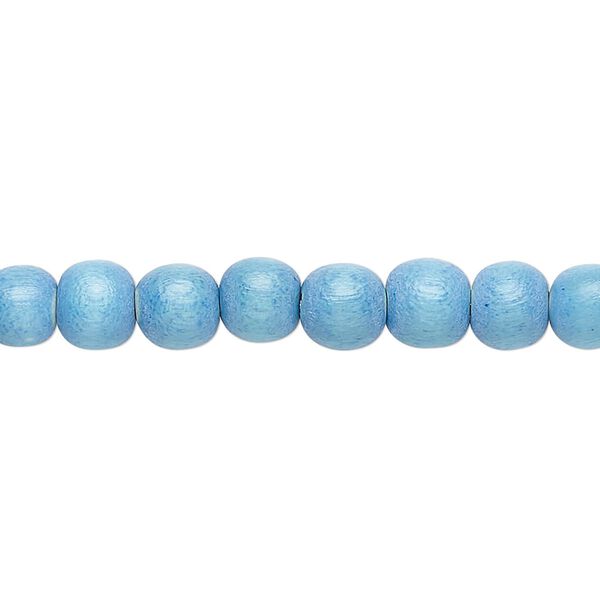 Bead, Taiwanese cheesewood (dyed / waxed), sky blue, 5-6mm round. Sold per pkg of (2) 15-1/2" to 16" strands. image number 0