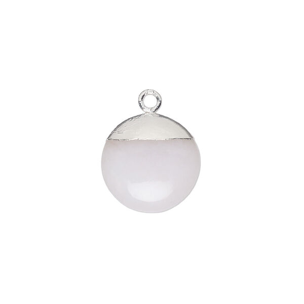 Pink opal / sterling silver 1pkg1, electroplated hand-cut puffed flat round drop natural 12mm image number 0