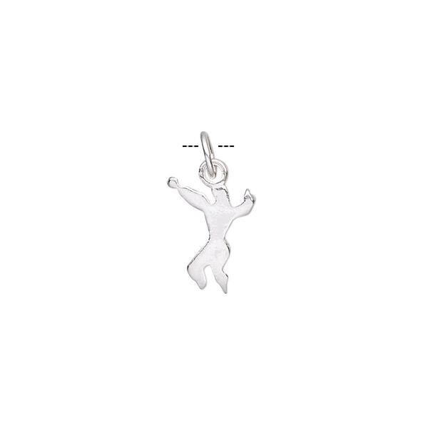 Charm, sterling silver, satin finish, 11x9mm dancer. Sold per pkg of 4. image number 0
