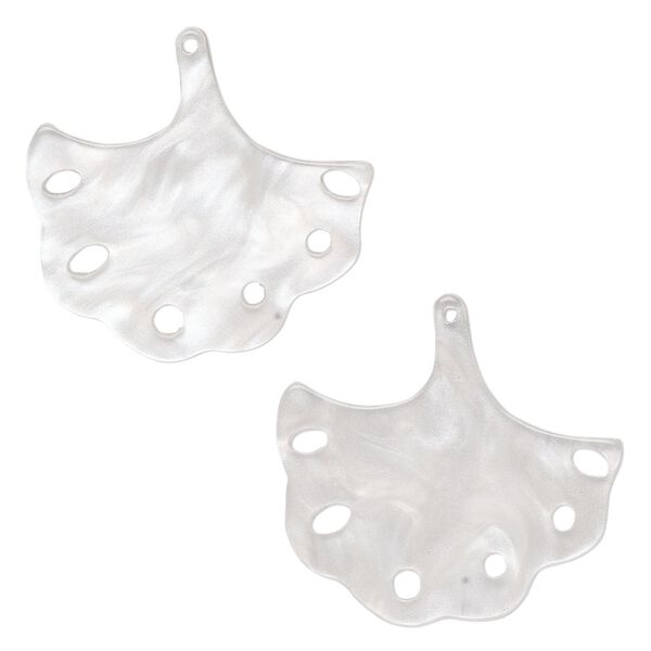Charm, resin, white, 23x22mm ginkgo leaf with cutouts. Sold per pkg of 8. image number 0