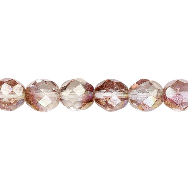 Bead, Czech fire-polished glass, pink and peach luster, 8mm faceted round. Sold per 15-1/2" to 16" strand. image number 0