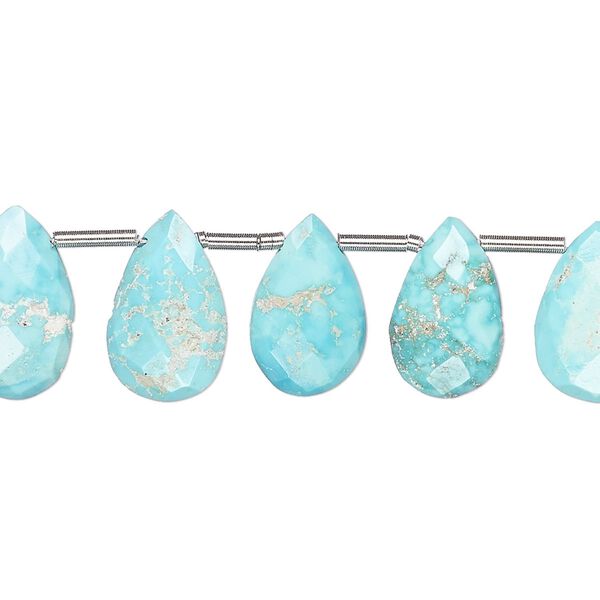 Imperial crown turquoise 1pkg17, hand-cut top-drilled faceted puffed teardrop bead natural 11x7mm-15x10mm image number 0