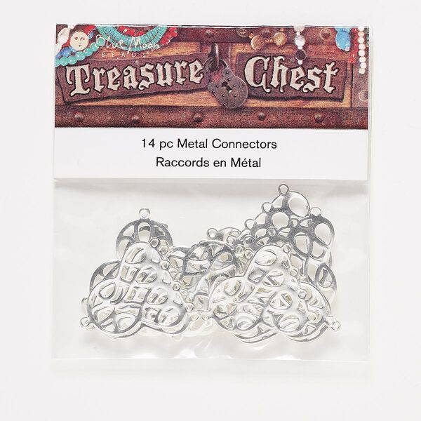 Drop, silver-finished "pewter" (zinc-based alloy), 23x22mm fancy drop, 4 loops. Sold per pkg of 14. image number 0