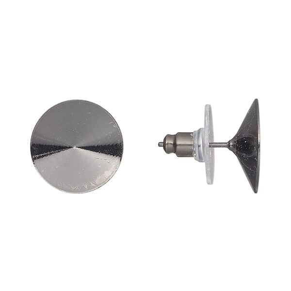 Earstud 1pkg10, Almost Instant Jewelry®, 14.5mm round / 14mm rivoli glue-in setting / comfort clutch, gunmetal-finished brass / steel / plastic 5 pair image number 0