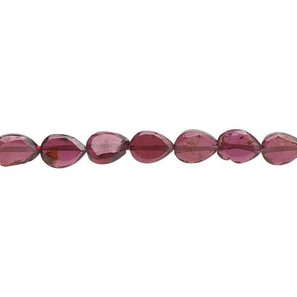 Bead, garnet (dyed), 7x5mm-8x7mm hand-cut faceted flat teardrop, B grade, Mohs hardness 7 to 7-1/2. Sold per 16-inch strand. image number 0