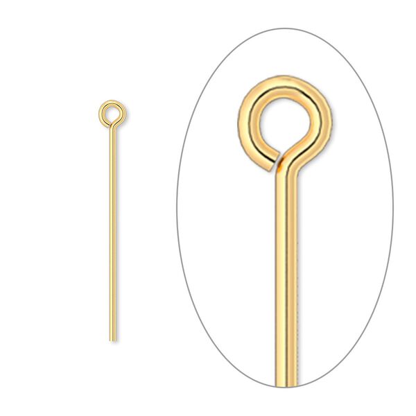 Eye pin, gold-plated brass, 1 inch, 21 gauge. Sold per pkg of 1,000. image number 0