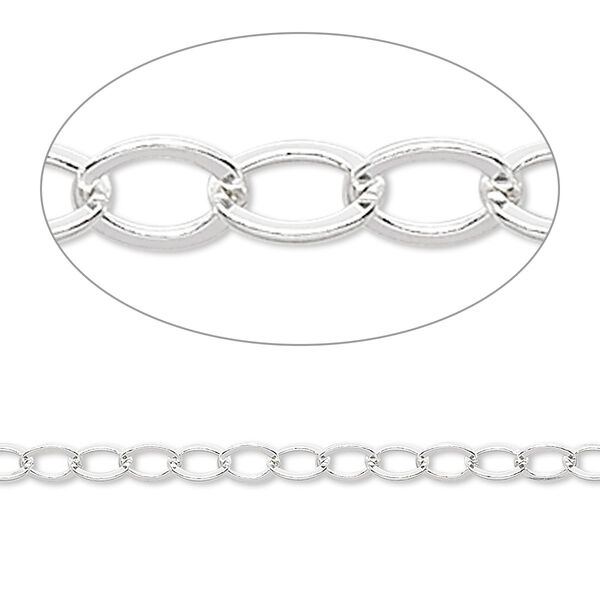 Chain, sterling silver, 4x3mm flat cable. Sold per pkg of 5 feet. image number 0