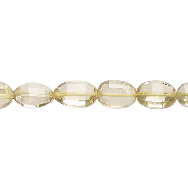 Lemon quartz 1pkg1, hand-cut faceted puffed oval bead 13 inch 8x6mm-11x8mm image number 0