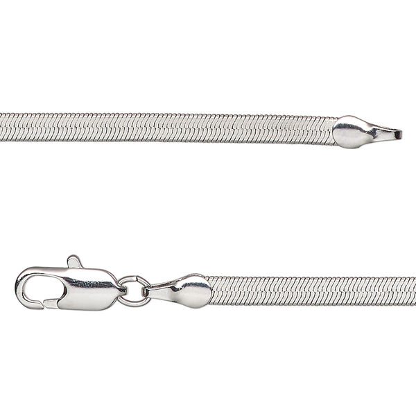 Chain, silver-plated brass, 3mm herringbone, 16 inches with lobster claw clasp. Sold individually. image number 0