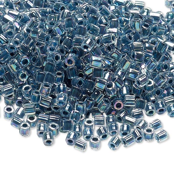 Seed bead, Delica®, glass, pkg/7.5g, #8 cut, translucent marine blue-lined rainbow crystal clear (DBLC-0058). image number 0