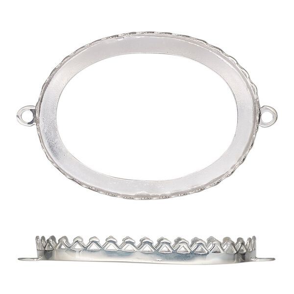 Link, sterling silver, 41.5x31.5mm oval with triangle edge and open back with 40x30mm oval cabochon bezel setting. Sold individually. image number 0