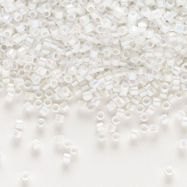 Seed bead, Delica®, glass, pkg/250g, #10 round, opaque rainbow white pearl (DBM-0202). image number 0