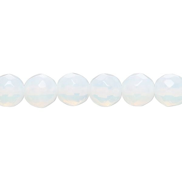 Bead, sea "opal" (glass), translucent to semitranslucent, 8mm faceted round. Sold per 15-1/2" to 16" strand. image number 0