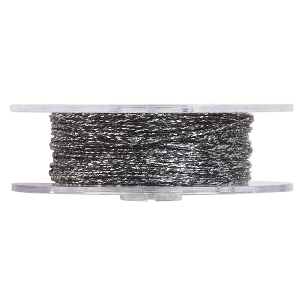Cord, nylon, (waxed), metallic silver and black, 1mm diameter. Sold per 25-meter spool. image number 0