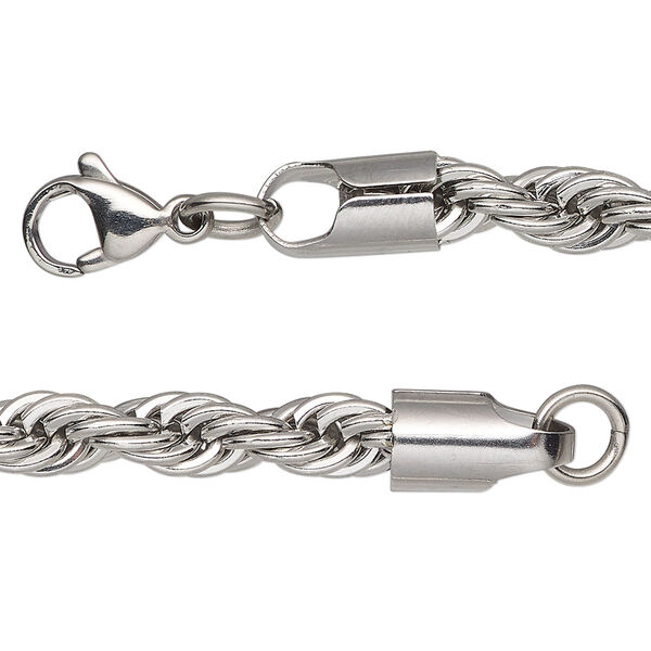 Chain, stainless steel, 6mm French rope, 20 inches with lobster claw clasp. Sold individually. image number 0