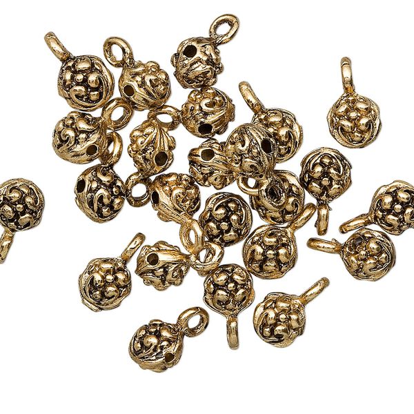 Bead, antique gold-finished "pewter" (zinc-based alloy), 6mm bumpy round with loop. Sold per pkg of 24. image number 0