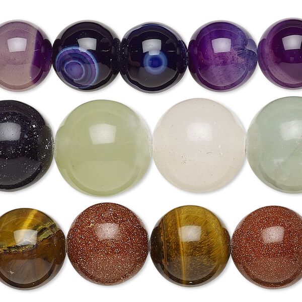 Multi-gemstone / glass 1pkg3, round bead 15 inch mix 10-14mm image number 0
