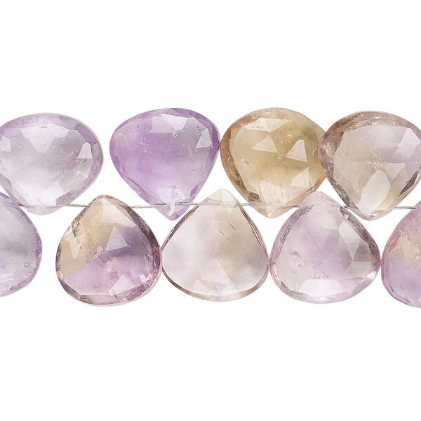 Ametrine / amethyst / citrine 1pkg1, hand-cut top-drilled faceted puffed teardrop bead 4 inch 11x10mm-13x13mm image number 0