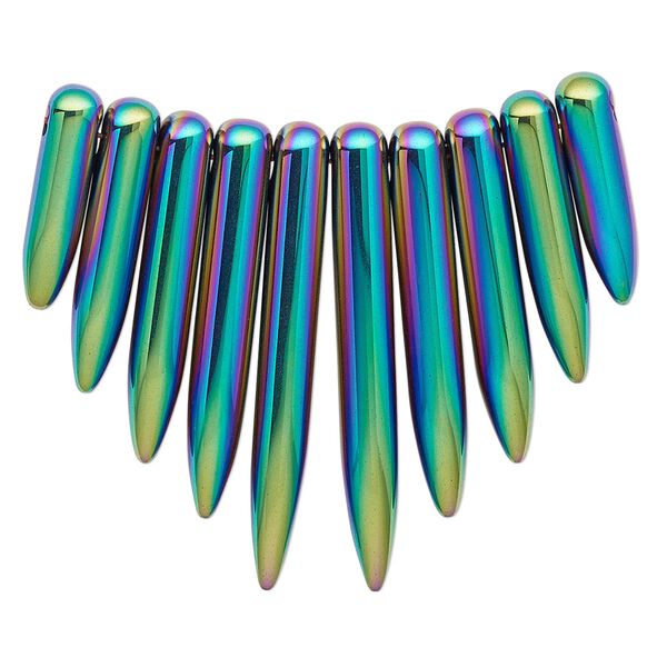 Hemalyke™ 1pkg10, electroplated top-drilled spike fan focal graduated 20x5mm-40x5mm image number 0