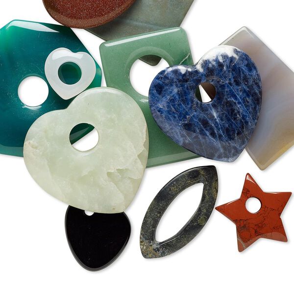 Multi-gemstone / glass 1pkg10, drilled / undrilled mixed shape drop mix 20x18-54x54mm image number 0