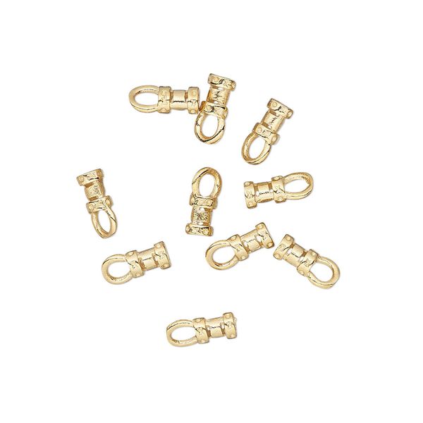 Crimp end, gold-plated brass, 4.5x3mm tube with loop, 1-1.5mm inside diameter. Sold per pkg of 10. image number 0