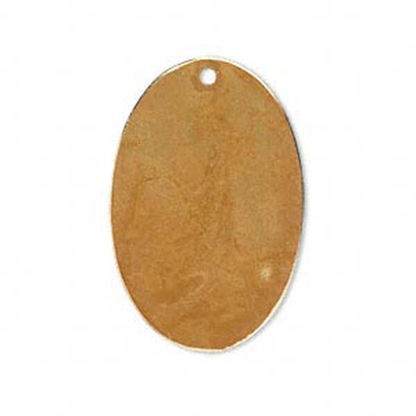 Focal, brass, bright gold patina, Pantone® color 18-0935, 30x20mm double-sided oval. Sold per pkg of 6. image number 0