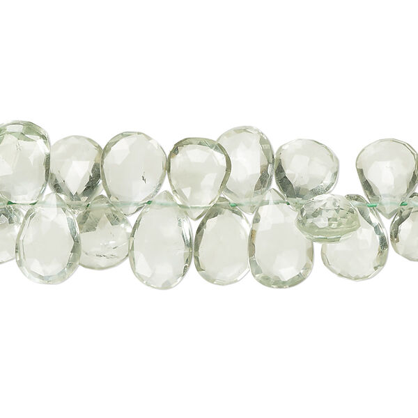 Green quartz 1pkg1, hand-cut top-drilled faceted puffed teardrop bead 7 inch 9x7mm-11x8mm image number 0