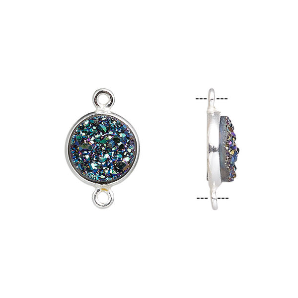 Druzy agate / sterling silver 1pkg1, electrocoated hand-cut flat round link 11mm image number 0