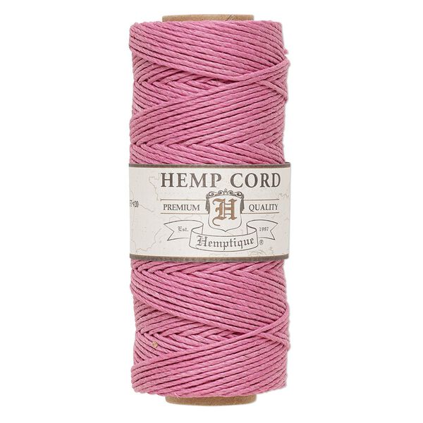 Cord, Hemptique®, polished hemp, bright pink, 1mm diameter, 20-pound test. Sold per 205-foot spool. image number 0