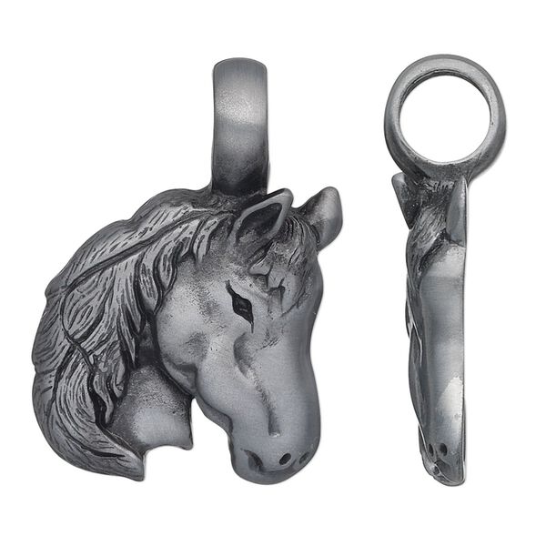 Pendant, Almost Jewelry™, "pewter" (zinc-based alloy), 35x24mm single-sided horse head. Sold individually. image number 0