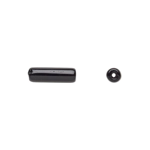 Bead, Czech pressed glass, jet, 14x4.5mm tube. Sold per 15-1/2" to 16" strand, approximately 30 beads. image number 0