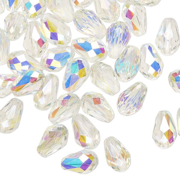 Bead Celestial Crystal® 1pkg60, 8x6mm teardrop / 66 facets, translucent clear AB image number 0